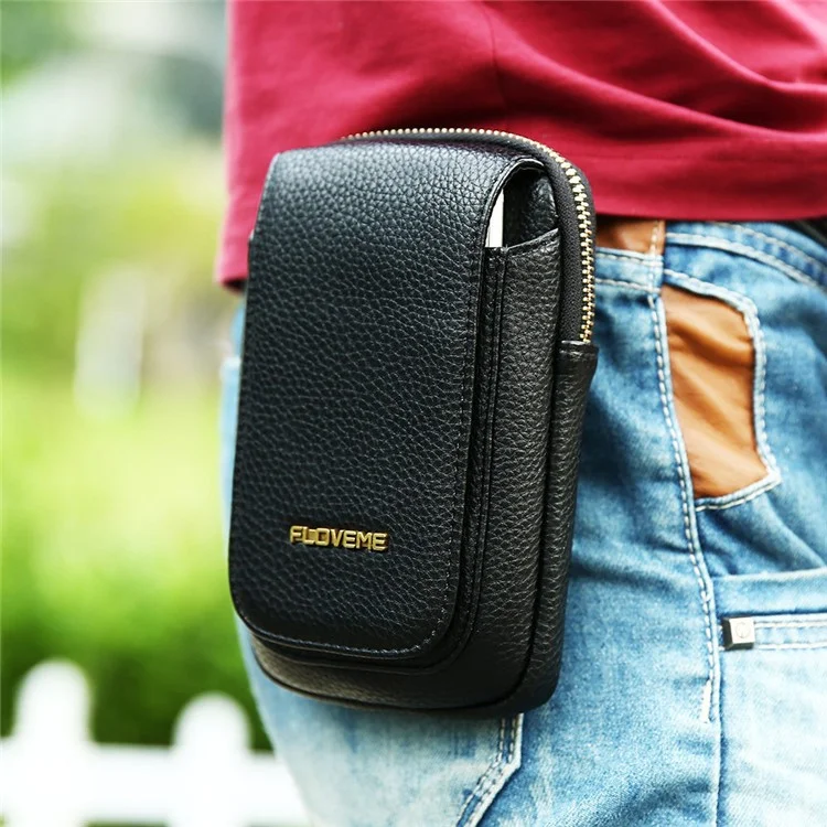 FLOVEME Litchi Texture PU Leather Waist Bag with Belt Loop for iPhone 7 Plus/6s Plus/6 Plus - Black