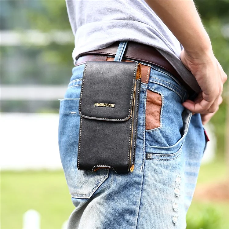 FLOVEME Genuine Leather Waist Bag with Belt Loop for iPhone 7 Plus/6s Plus/6 Plus - Black