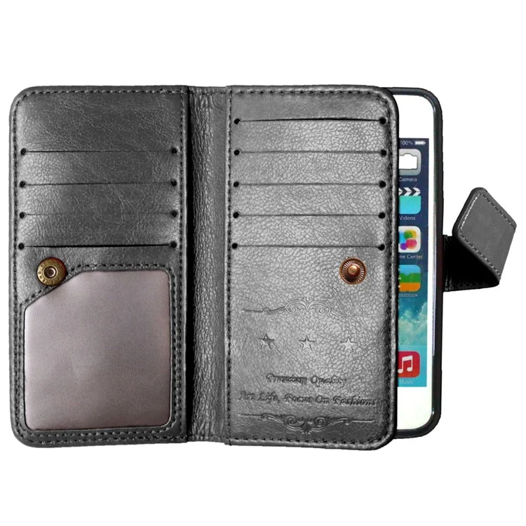 Crazy Horse 9 Card Slots Leather Wallet Case for iPhone SE / 5s / 5 - Black