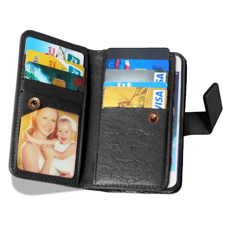 Crazy Horse 9 Card Slots Leather Wallet Case for iPhone SE / 5s / 5 - Black