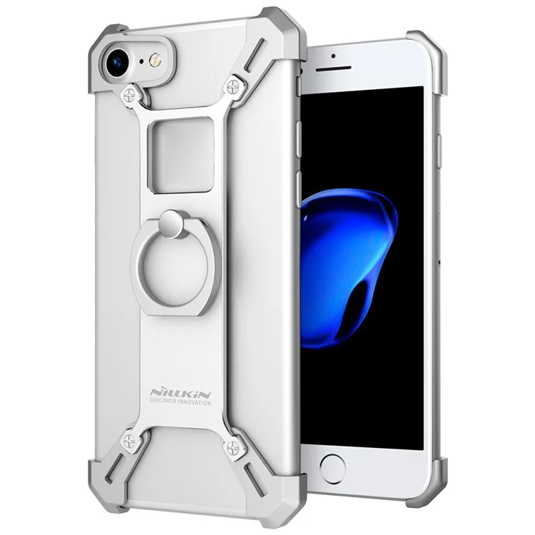 NILLKIN for iPhone 7 4.7 Barde Metal Plated Frame Case with Kickstand Finger Ring - Silver