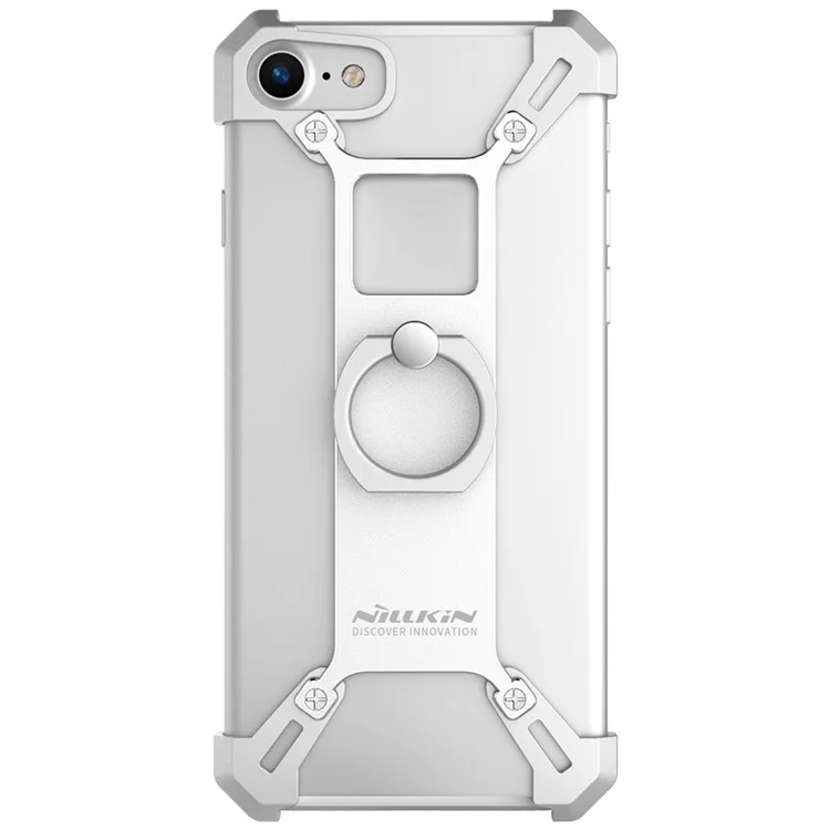 NILLKIN for iPhone 7 4.7 Barde Metal Plated Frame Case with Kickstand Finger Ring - Silver