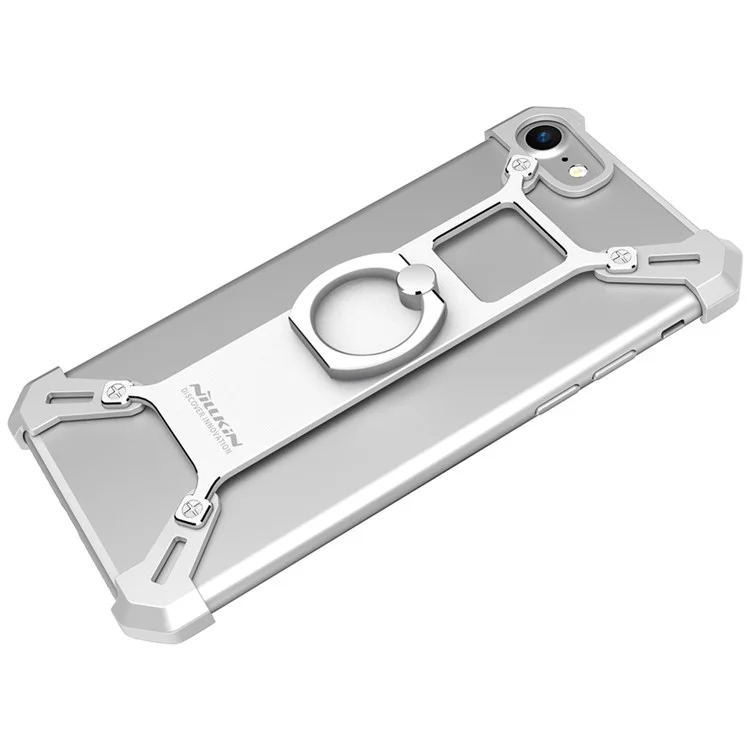 NILLKIN for iPhone 7 4.7 Barde Metal Plated Frame Case with Kickstand Finger Ring - Silver