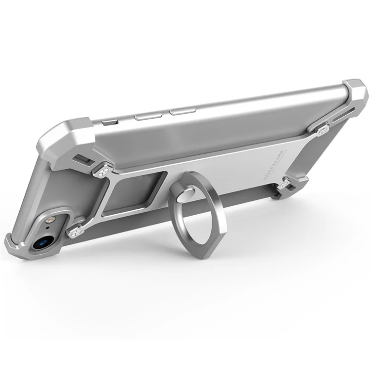 NILLKIN for iPhone 7 4.7 Barde Metal Plated Frame Case with Kickstand Finger Ring - Silver