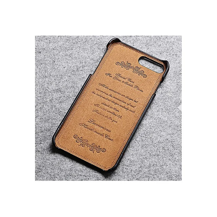 FIERRE SHANN Genuine Leather Coated Hard Phone Case for iPhone 8 Plus / 7 Plus with Card Slot - Black