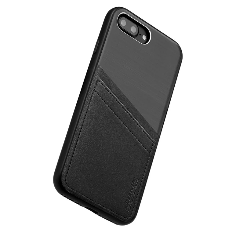 NILLKIN for iPhone 8 Plus / 7 Plus 5.5 inch Business Style Card Holder Hybrid Phone Case (TPU + PC + + PU Leather + Aluminum Alloy) - Black