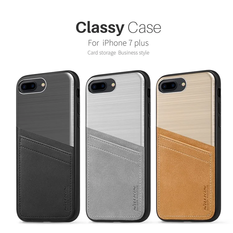 NILLKIN for iPhone 8 Plus / 7 Plus 5.5 inch Business Style Card Holder Hybrid Phone Case (TPU + PC + + PU Leather + Aluminum Alloy) - Black