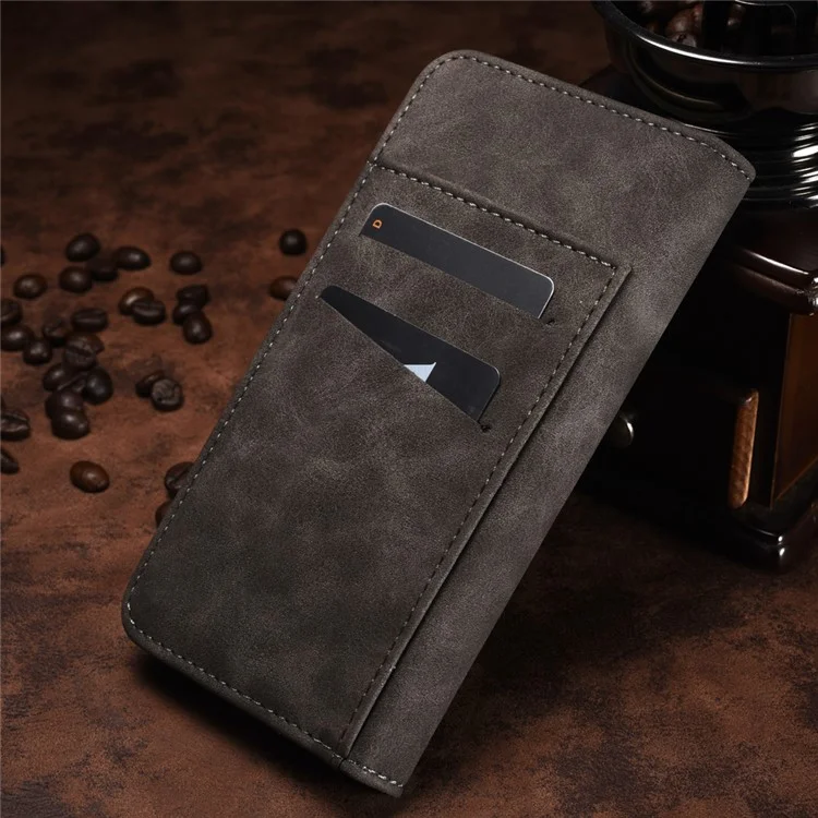 Detachable 2-in-1 Vintage Leather Wallet Cover + Inner Hard Case for iPhone SE 5s 5 - Grey