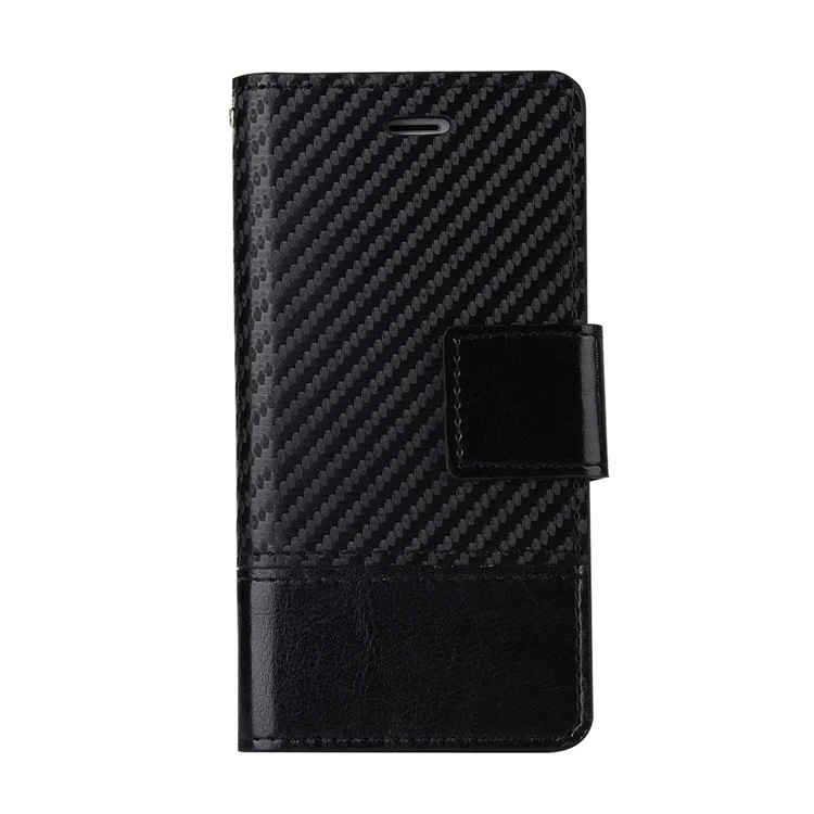 Two-tone Carbon Fibre Leather Wallet Stand Phone Case for iPhone 7 4.7 inch - Black