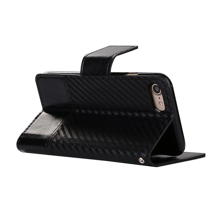 Two-tone Carbon Fibre Leather Wallet Stand Phone Case for iPhone 7 4.7 inch - Black