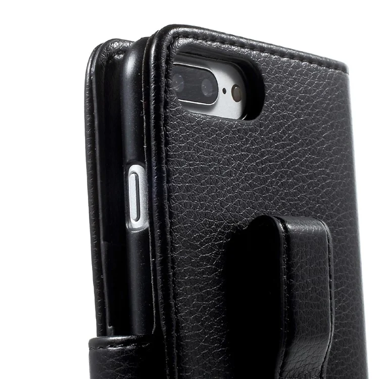 Litchi Texture Leather Wallet Mobile Phone Case with Belt Clip for iPhone 7 Plus 5.5 inch - Black