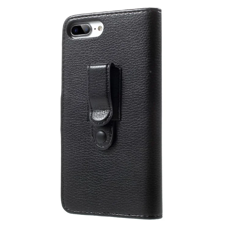Litchi Texture Leather Wallet Mobile Phone Case with Belt Clip for iPhone 7 Plus 5.5 inch - Black