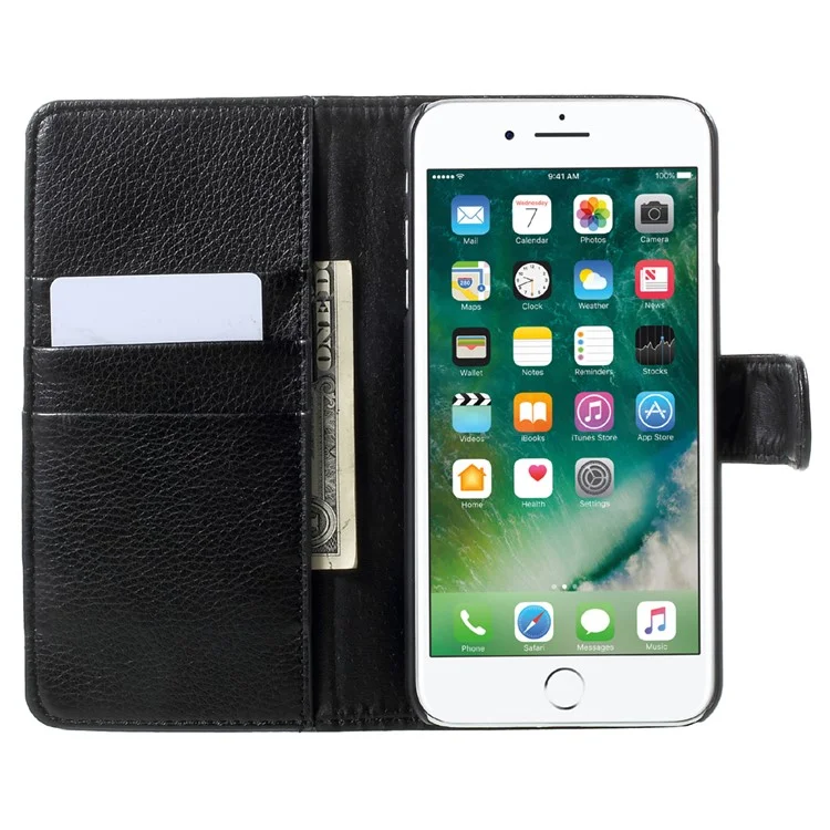 Litchi Texture Leather Wallet Mobile Phone Case with Belt Clip for iPhone 7 Plus 5.5 inch - Black