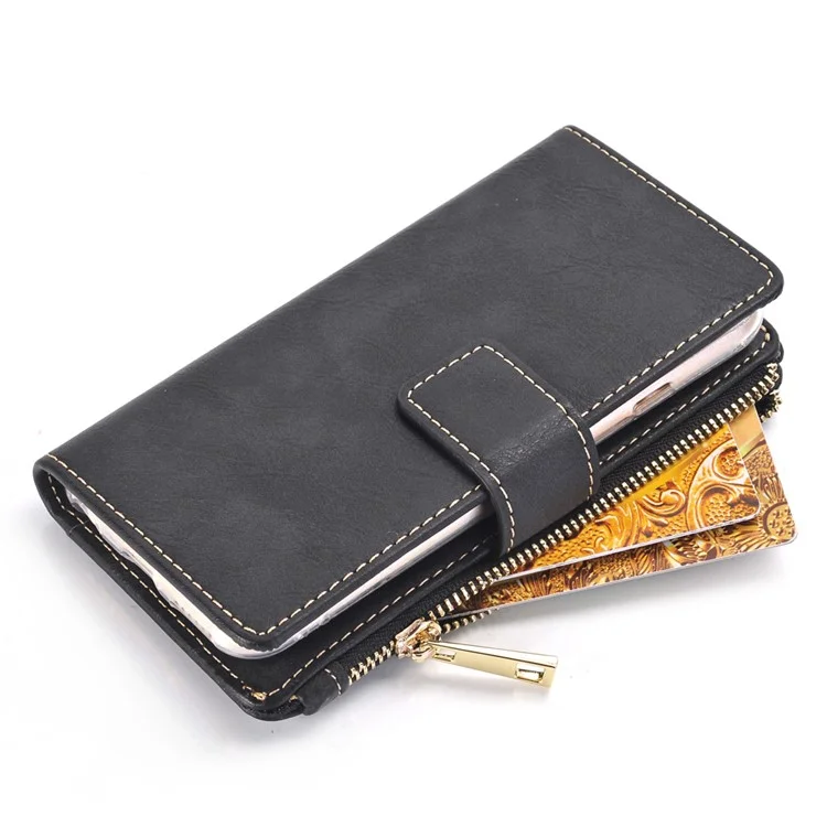 Matte Leather Zip Wallet Mobile Case Detachable 2-In-1 for iPhone 6s/6 4.7 - Black