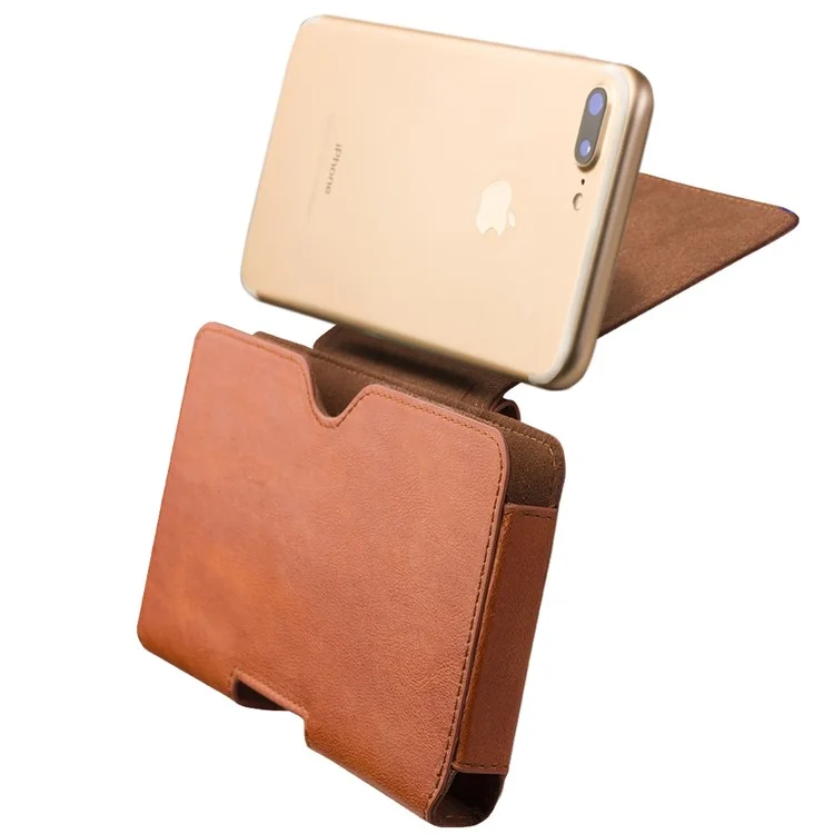 Qialino Genuine Cowhide Leather Bolsa Para Iphone 7 Plus, Tamanho: 16 x 9 x 1,4cm - Castanho