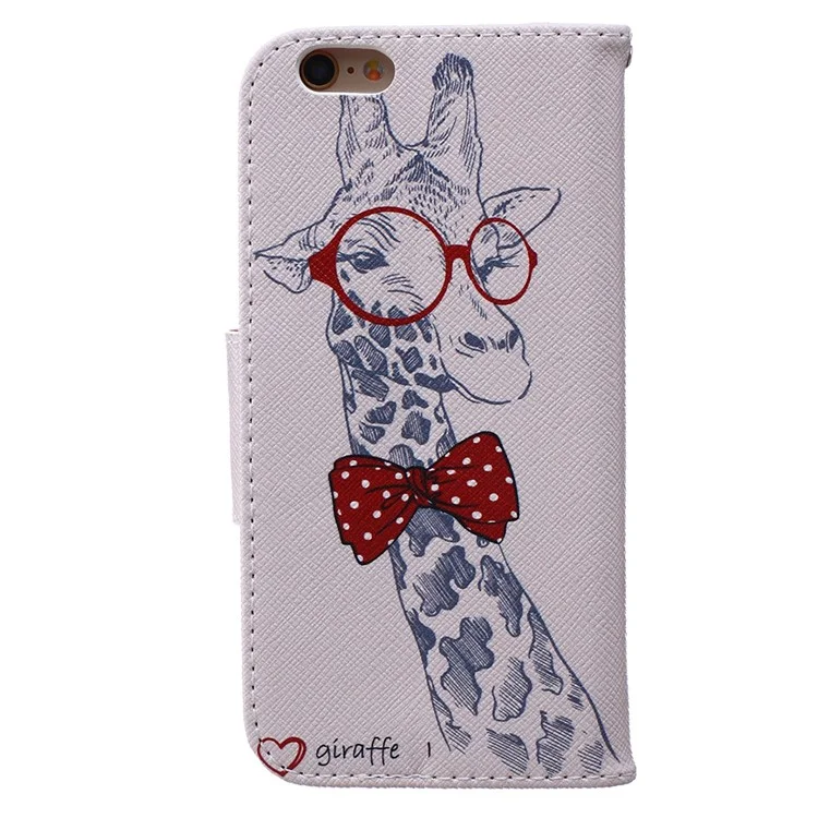 Portada de Billetera de Cuero Estampada Para Iphone 6s / 6 4.7 - Jirafa Con Bownot y Gafas