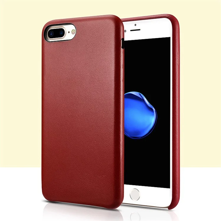 XOOMZ for iPhone 7 Plus Sheepskin Genuine Leather Hard Phone Cover with Magnetic Holder Metal Sheet - Red