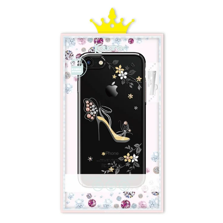 KAVARO for iPhone 8 / 7 Luxury Crystal Plating PC Cell Phone Case - Flowered High-heeled Shoe