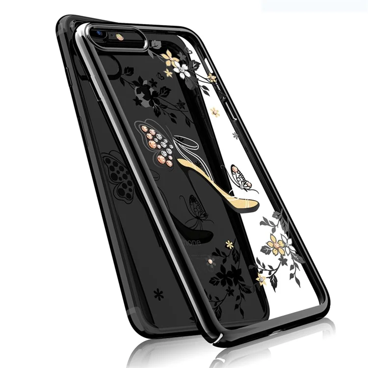 KAVARO for iPhone 8 Plus / 7 Plus Diamond Decorated Plating PC Hard Cell Phone Accessory Casing - High-heeled Shoe with Butterfly