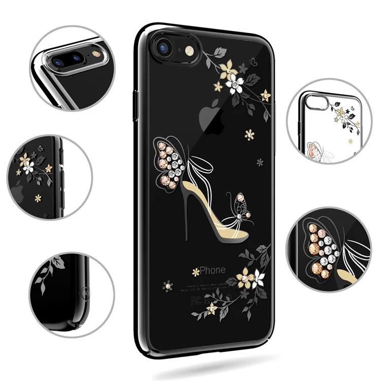 KAVARO for iPhone 8 Plus / 7 Plus Diamond Decorated Plating PC Hard Cell Phone Accessory Casing - High-heeled Shoe with Butterfly