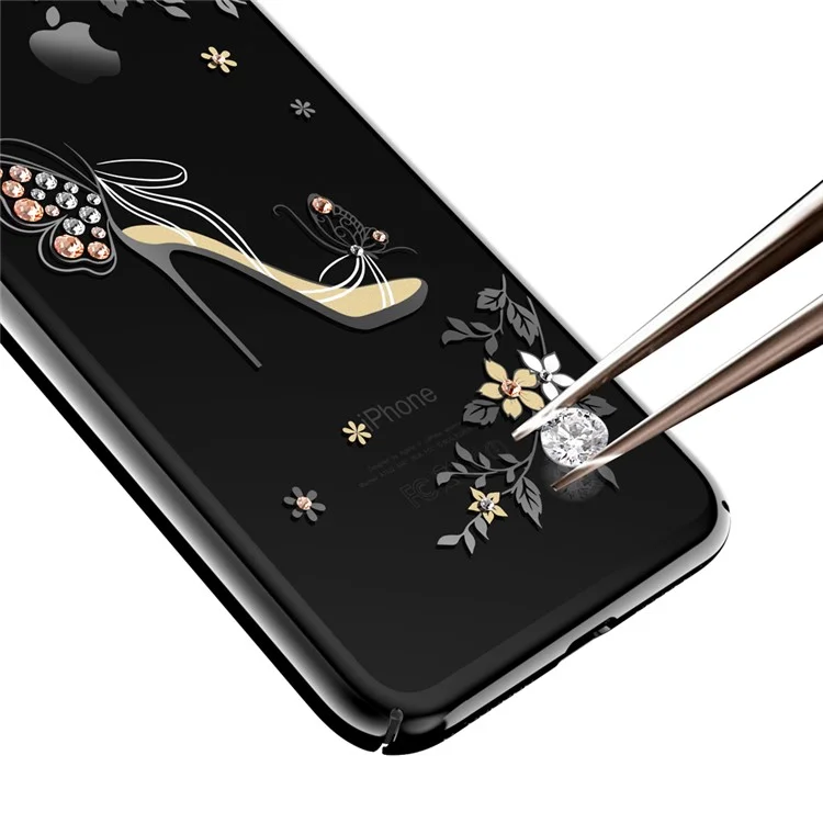 KAVARO for iPhone 8 Plus / 7 Plus Diamond Decorated Plating PC Hard Cell Phone Accessory Casing - High-heeled Shoe with Butterfly
