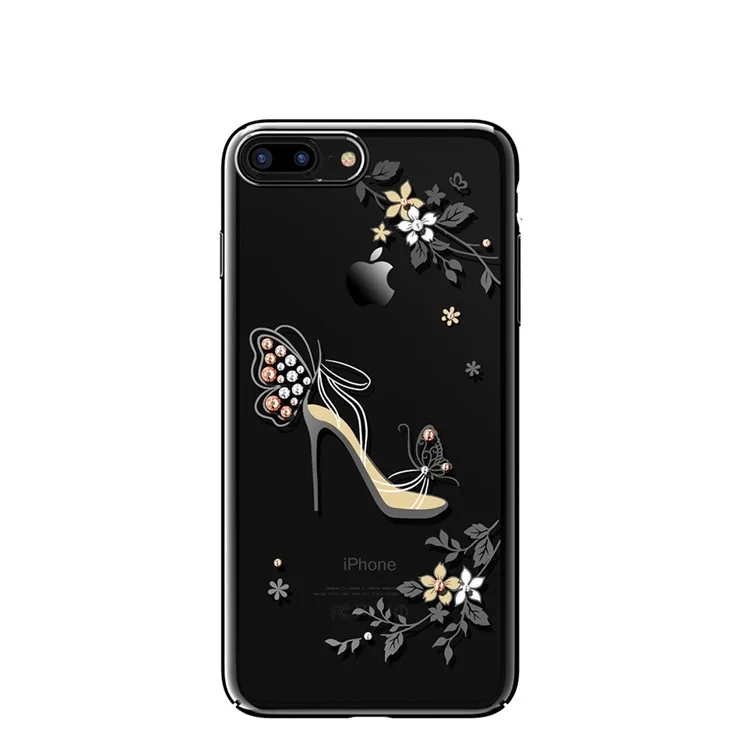 KAVARO for iPhone 8 Plus / 7 Plus Diamond Decorated Plating PC Hard Cell Phone Accessory Casing - High-heeled Shoe with Butterfly