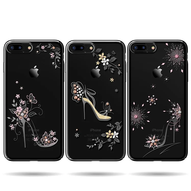KAVARO for iPhone 8 Plus / 7 Plus Diamond Decorated Plating PC Hard Cell Phone Accessory Casing - High-heeled Shoe with Butterfly