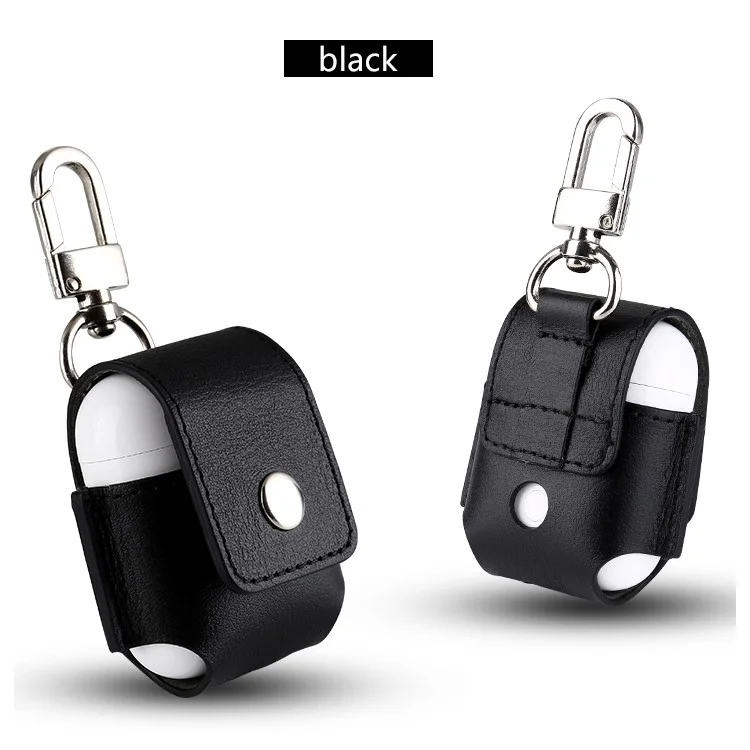 Anti-lost Genuine Leather Protection Cover for Apple Airpods Charging Case - Black