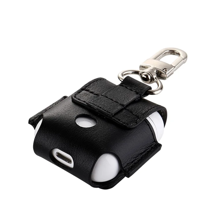 Anti-lost Genuine Leather Protection Cover for Apple Airpods Charging Case - Black