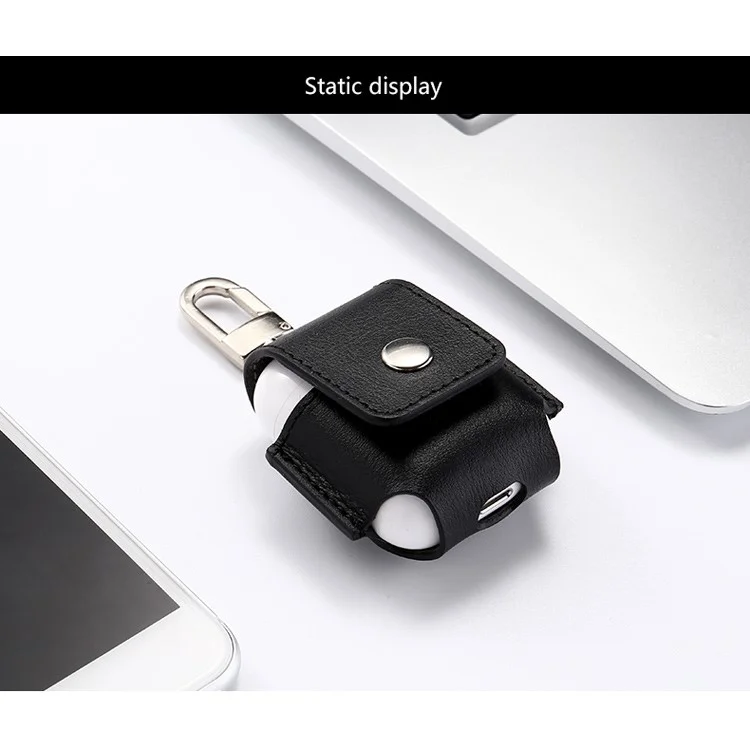 Anti-lost Genuine Leather Protection Cover for Apple Airpods Charging Case - Black
