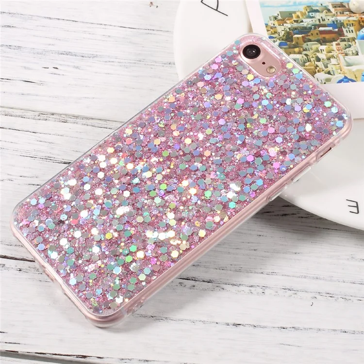 Funda de móvil Jelly con Lentejuelas Brillantes TPU para iPhone SE (2020)/SE (2022)/8/7 4.7 pulgadas - Rosa
