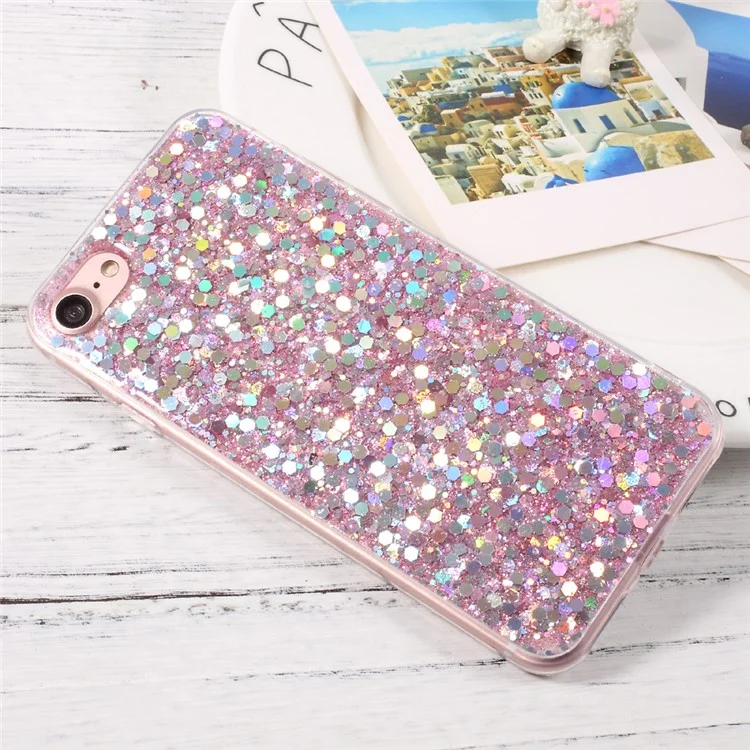 Funda de móvil Jelly con Lentejuelas Brillantes TPU para iPhone SE (2020)/SE (2022)/8/7 4.7 pulgadas - Rosa