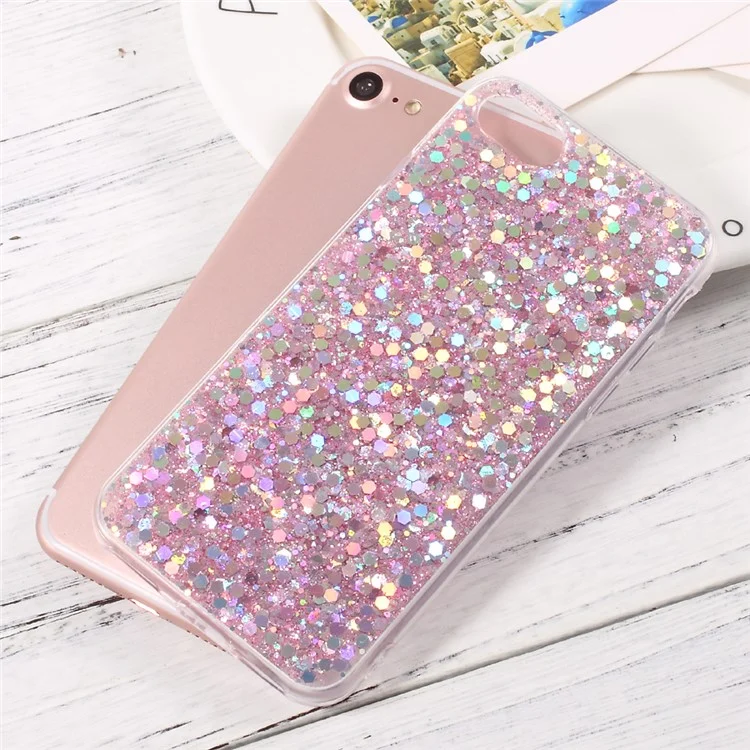 Funda de móvil Jelly con Lentejuelas Brillantes TPU para iPhone SE (2020)/SE (2022)/8/7 4.7 pulgadas - Rosa