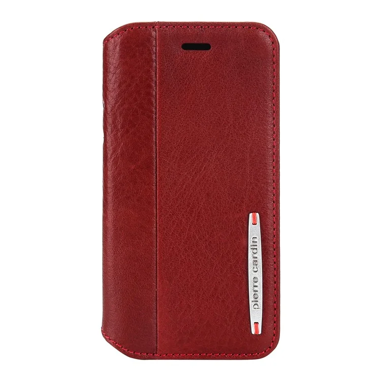 PIERRE CARDIN Litchi Texture Genuine Leather Card Slot Stand Mobile Case for iPhone 8 / 7 4.7 inch - Red