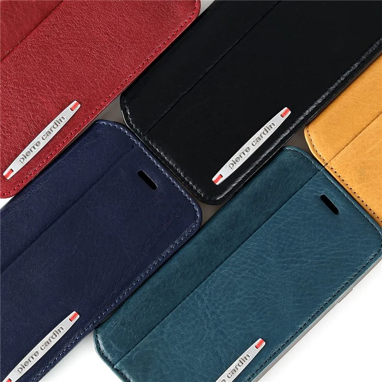 PIERRE CARDIN Litchi Texture Genuine Leather Card Slot Stand Mobile Case for iPhone 8 / 7 4.7 inch - Red