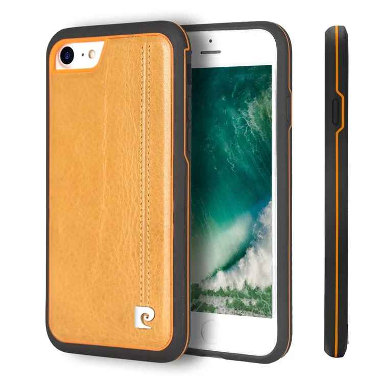 Pierre Cardin Pour Iphone SE (2020) / SE (2022) / 8/7 4,7 Pouces Case Hybride Cousue (cuir Authentique + TPU + PC) - Orange