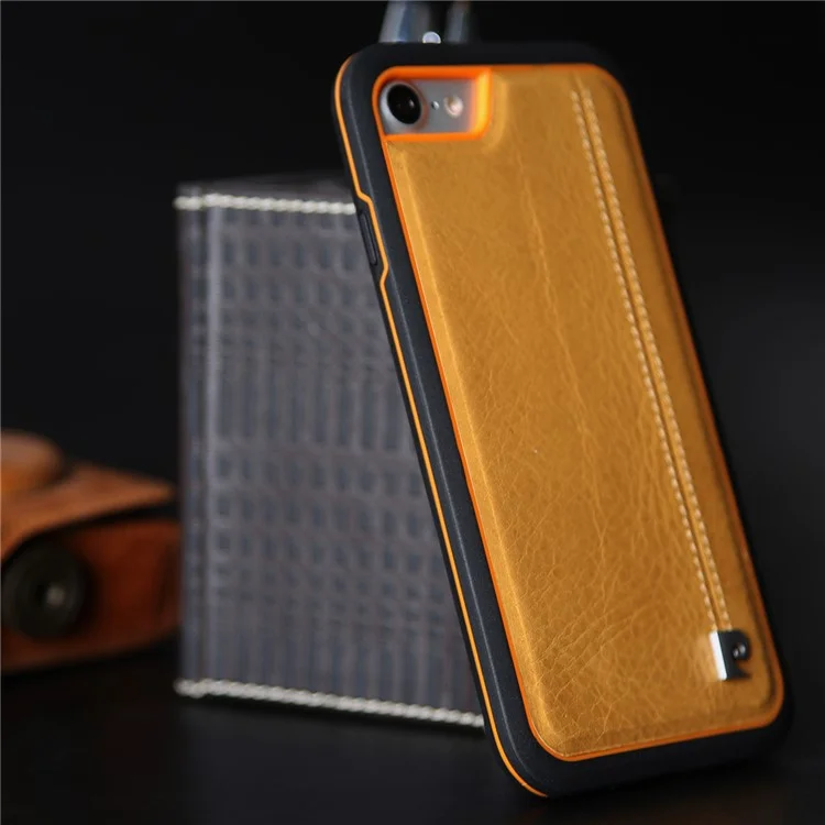 Pierre Cardin Pour Iphone SE (2020) / SE (2022) / 8/7 4,7 Pouces Case Hybride Cousue (cuir Authentique + TPU + PC) - Orange