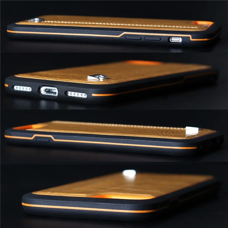 Pierre Cardin Para Iphone SE (2020)/SE (2022)/8/7 4.7 Pulgadas de Espalda Híbrida Cosida (cuero Genuino + TPU + PC) - Naranja