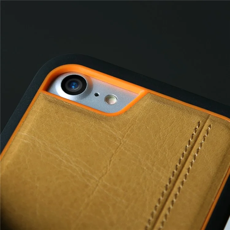 Pierre Cardin Para Iphone SE (2020)/SE (2022)/8/7/7 4,7 Polegadas Híbridas de Costas Híbridas (couro Genuíno + TPU + PC) - Laranja