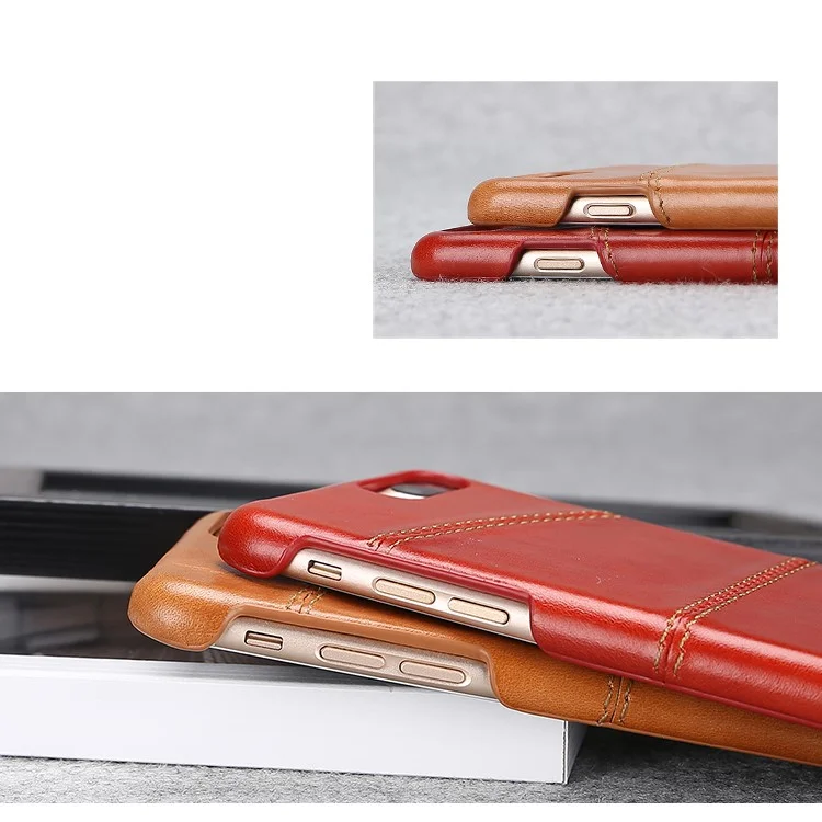 FIERRE SHANN Judo Genuine Leather Skin PC Back Case for iPhone 8 Plus / 7 Plus - Red