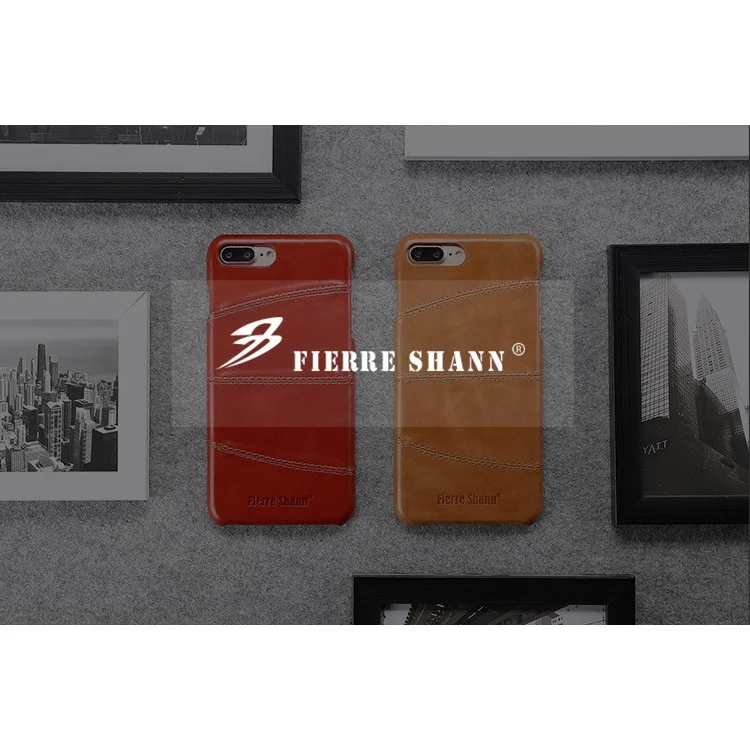 FIERRE SHANN Judo Genuine Leather Skin PC Back Case for iPhone 8 Plus / 7 Plus - Red