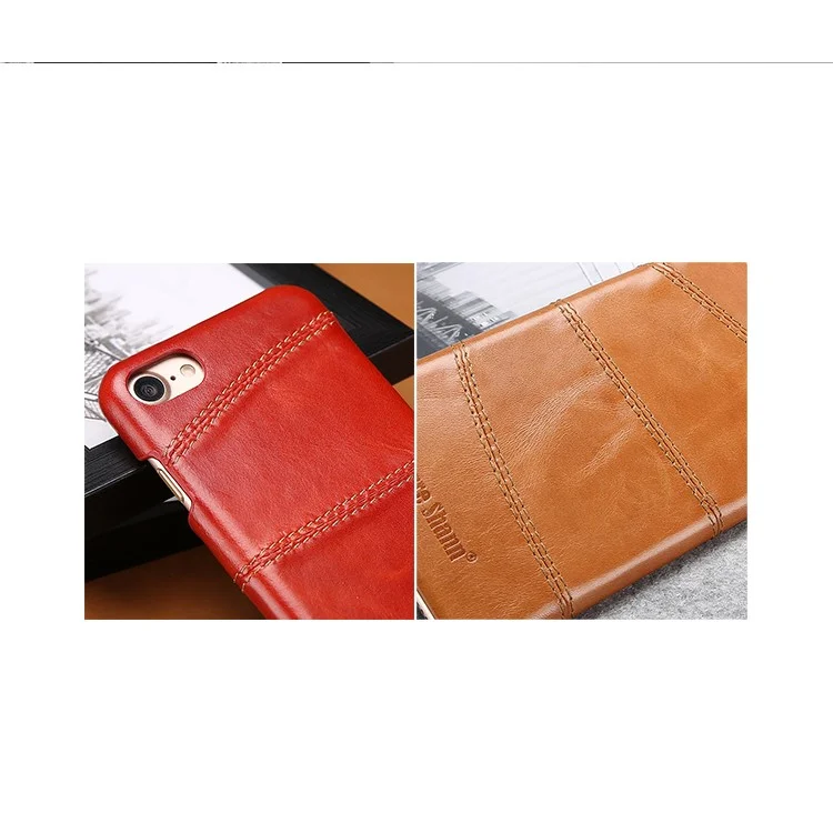 FIERRE SHANN Judo Genuine Leather Coated PC Back Case for iPhone 8 / 7 4.7 - Red