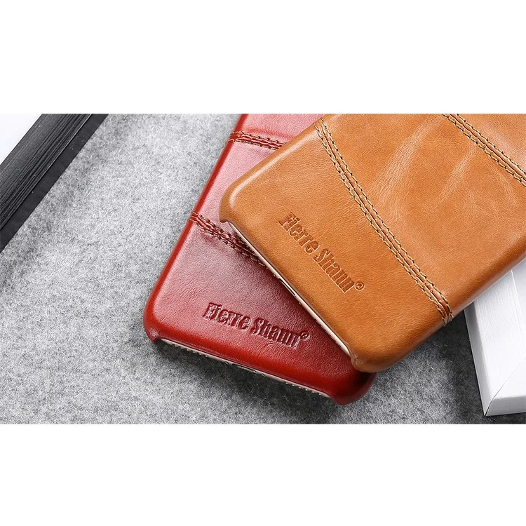FIERRE SHANN Judo Genuine Leather Coated PC Back Case for iPhone 8 / 7 4.7 - Red