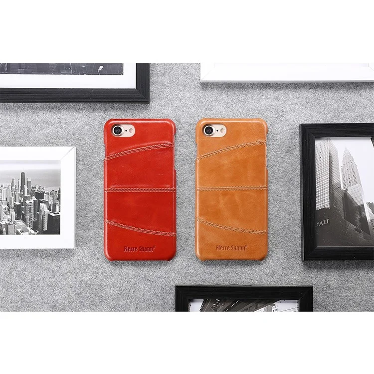 FIERRE SHANN Judo Genuine Leather Coated PC Back Case for iPhone 8 / 7 4.7 - Red
