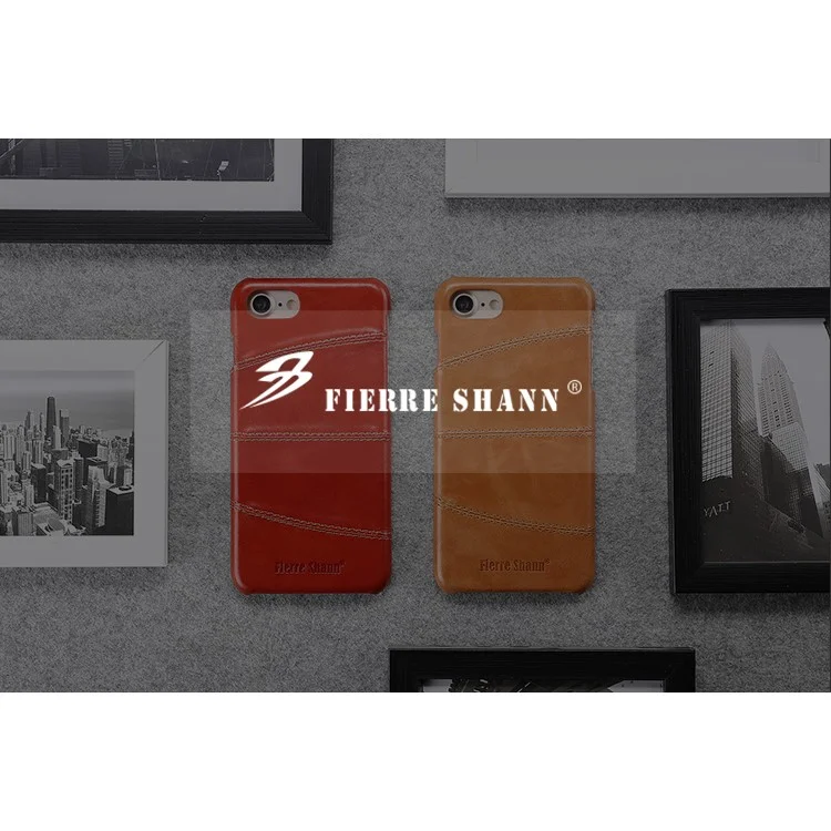 FIERRE SHANN Judo Genuine Leather Coated PC Back Case for iPhone 8 / 7 4.7 - Red