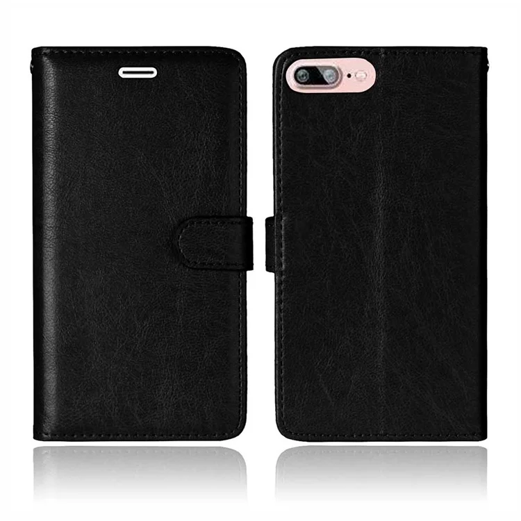 3 Card Slots Wallet Crazy Horse PU Leather Case for iPhone 8 Plus / 7 Plus 5.5 - Black