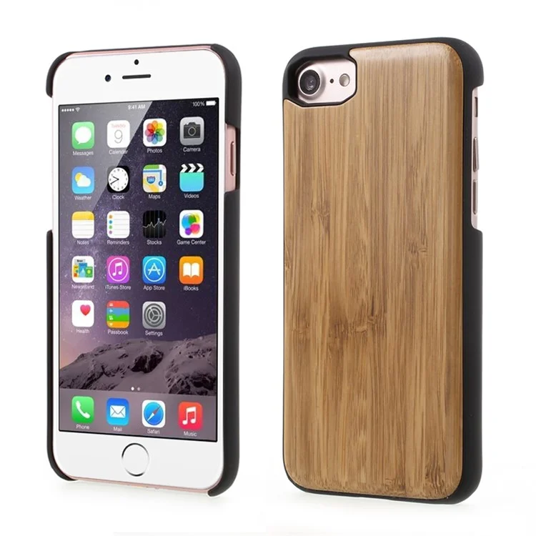 Natural Wooden Skin PC Case with Built-in Magnetic Holder Metal Sheet for iPhone 8 7 6s 6 4.7 - Bamboo