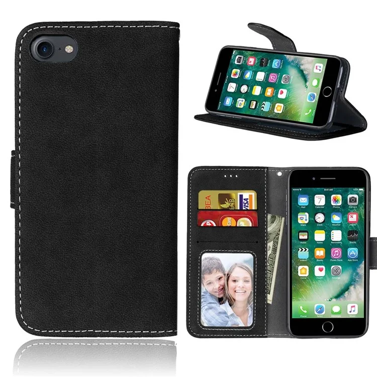 For iPhone 8 / 7 4.7 inch Vintage Style Matte Leather Wallet Phone Casing - Black
