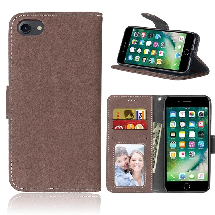 For iPhone SE (2020)/SE (2022)/8/7 4.7 inch Wallet Matte Leather Phone Case Retro Style - Brown