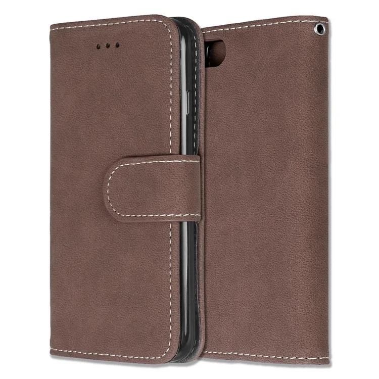 For iPhone SE (2020)/SE (2022)/8/7 4.7 inch Wallet Matte Leather Phone Case Retro Style - Brown